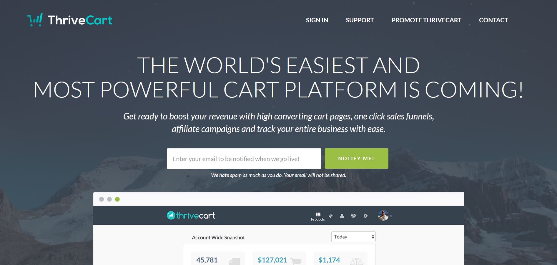 thrive cart homepage
